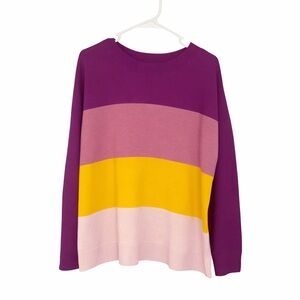 Lands’ End Colorblock Sweater Pink Purple Yellow Cotton L